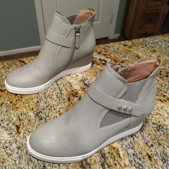 Linea Paolo Freshton High Top Leather Wedge Sneaker Ankle Bootie Gray Size 6.5 M - Picture 4 of 12